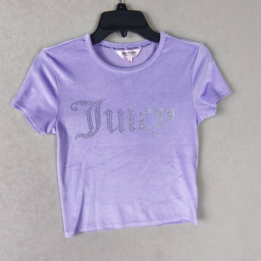 Juicy Couture Y2K Lavender‎ Purple Velvet Shirt with Rhinestone Logo Size Small